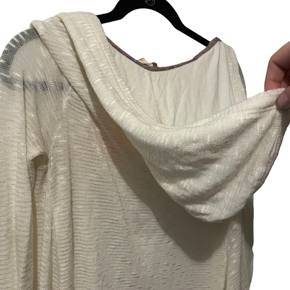 Skies are Blue Lightweight Open Front Cardigan Hooded Size Small Cream Color - Picture 10 of 16